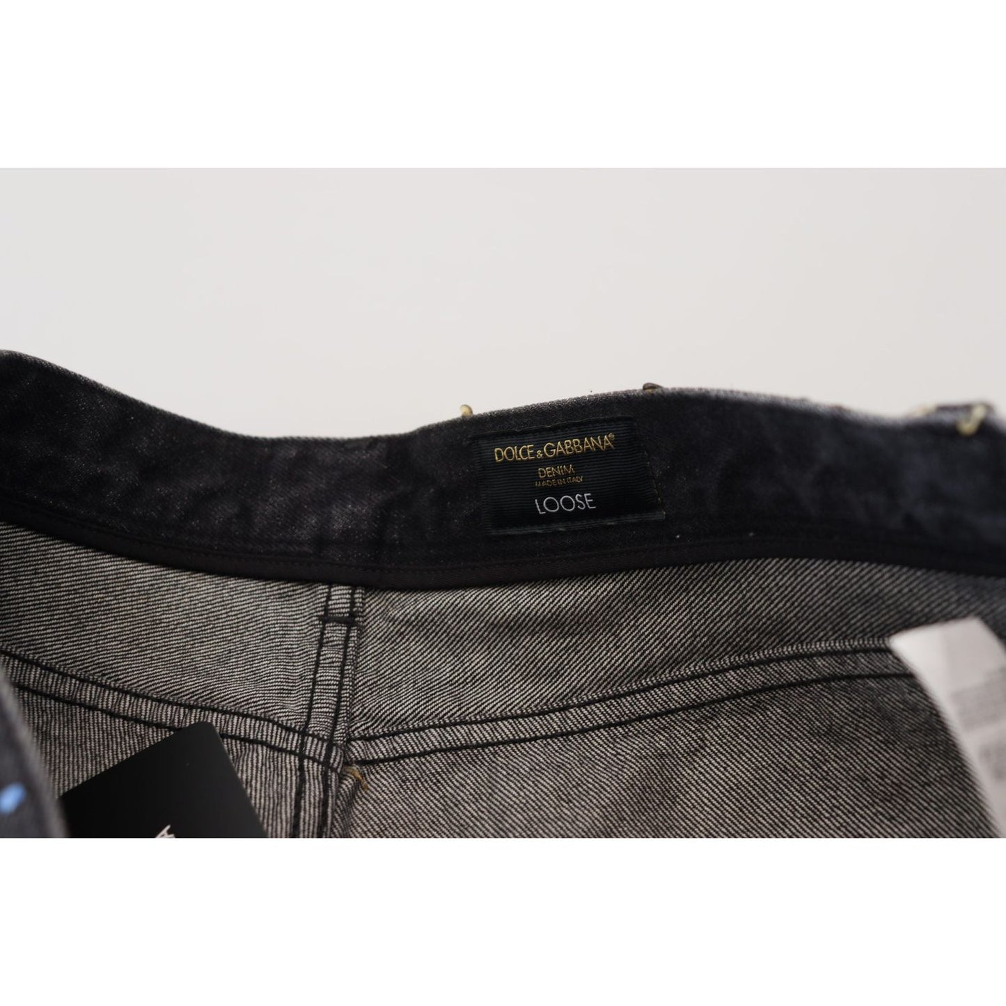 Dolce & Gabbana Black Multicolor Print Tattered Denim Jeans