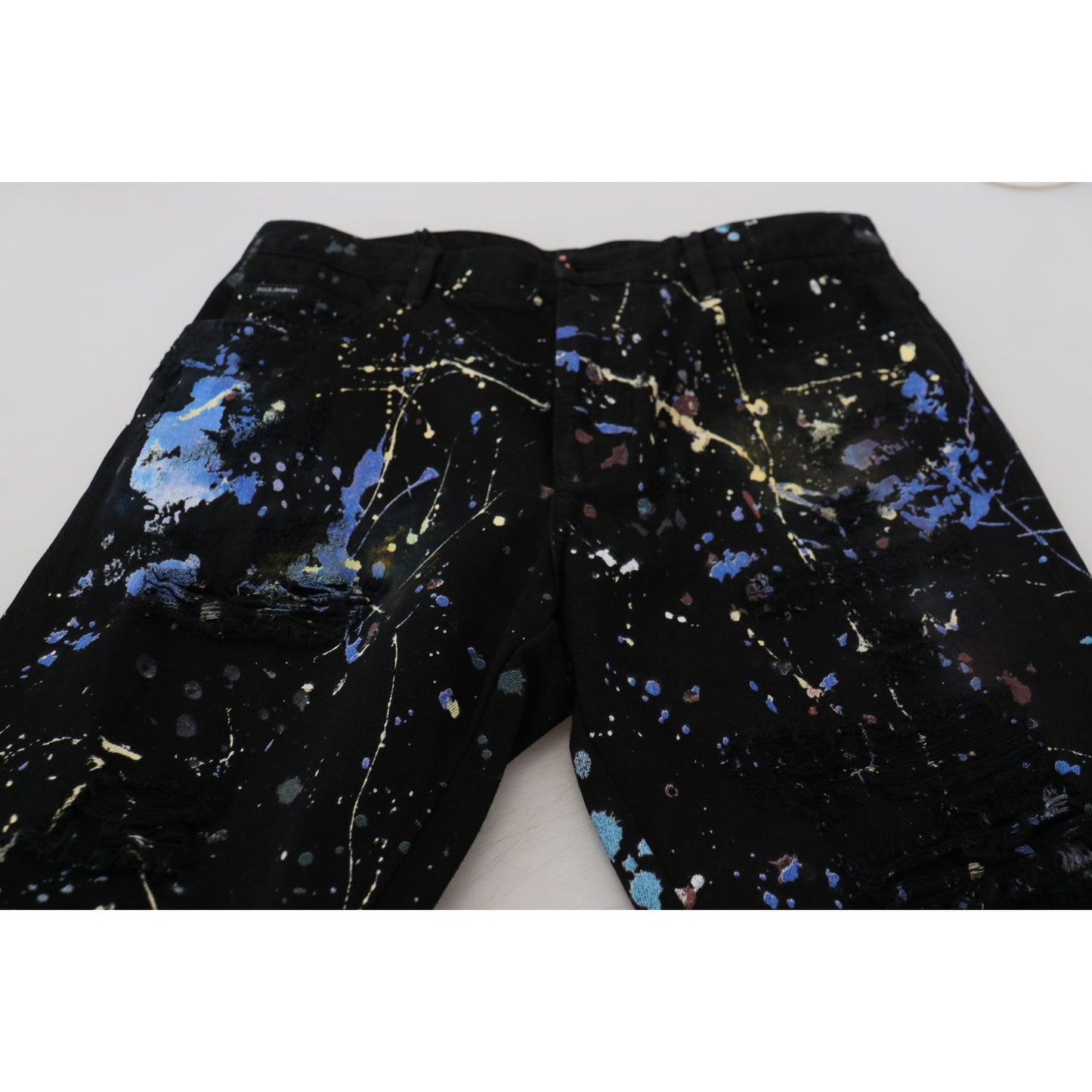 Dolce & Gabbana Black Cotton Color Splash Print Denim Jeans PAN73303 - 48