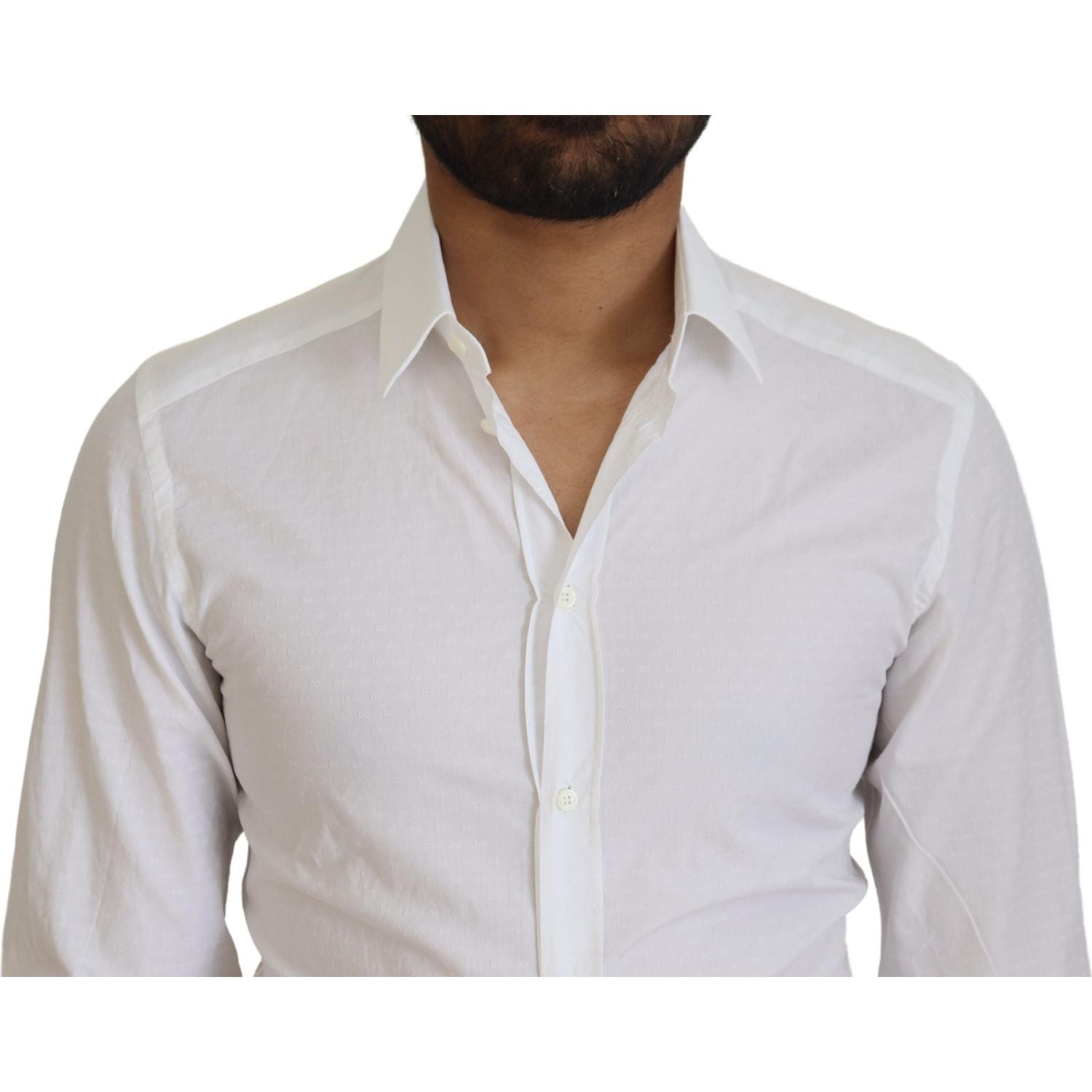 Dolce & Gabbana White Cotton Slim Fit Formal Dress GOLD Shirt