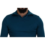 Dolce & Gabbana Blue Cotton Collared Slim Pullover Sweater