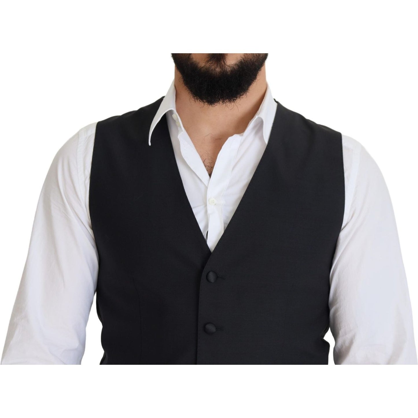 Dolce & Gabbana Black Wool Stretch Waistcoat Formal Vest