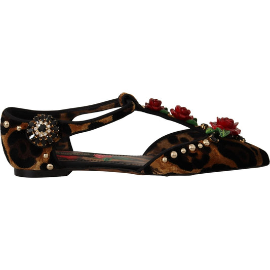 Dolce & Gabbana Floral Embellished Leopard T-Strap Sandals Dolce & Gabbana