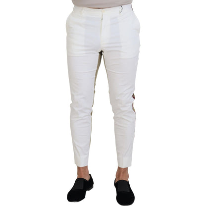 Dolce & Gabbana White Brown Slim Fit Chino Pants