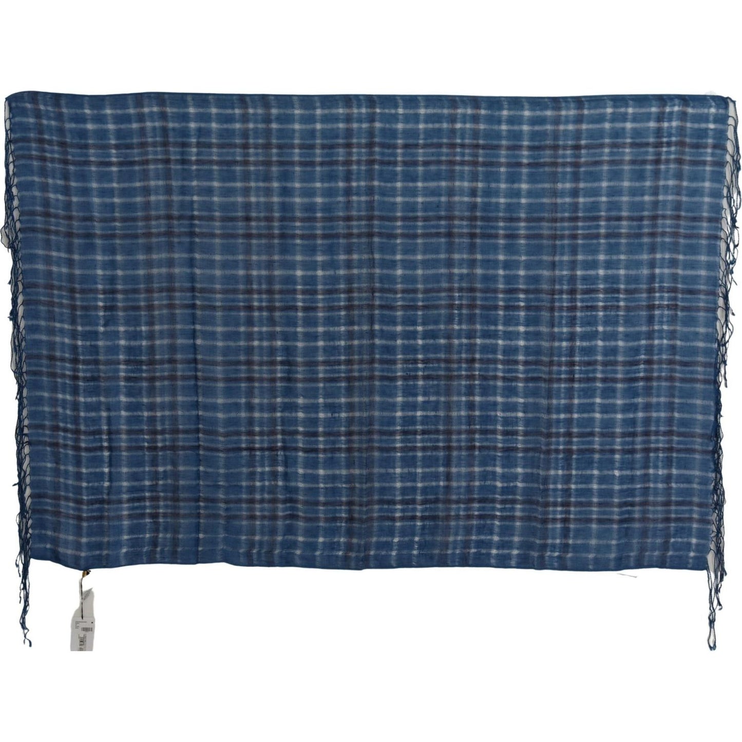 Costume National Blue Linen Shawl Foulard Fringes Scarf
