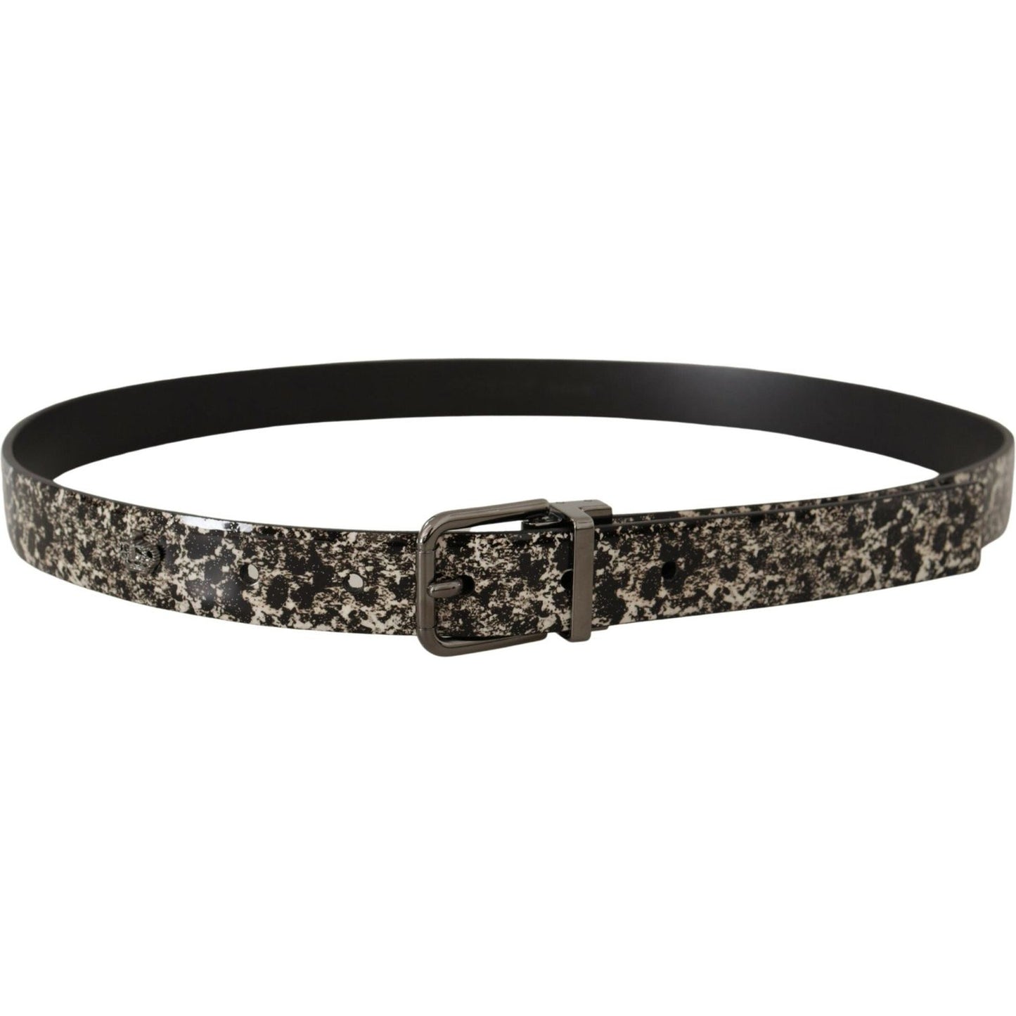 Dolce & Gabbana Black Marble Print Leather Gray Logo Belt