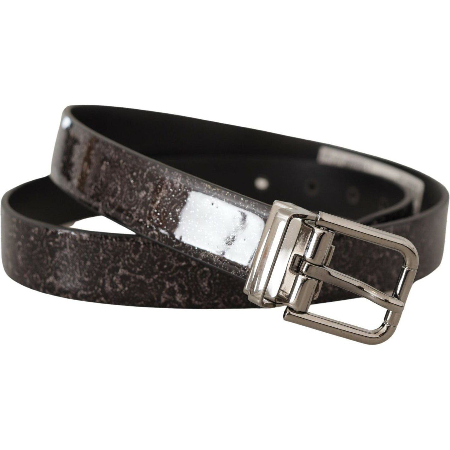 Dolce & Gabbana Black Goccia Glitter Patent Leather Buckle Vernice Belt