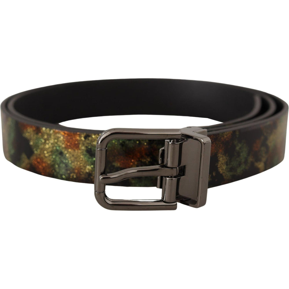 Dolce & Gabbana Black Sparkling Leather Black Metal Buckle Belt