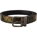 Dolce & Gabbana Black Sparkling Leather Black Metal Buckle Belt
