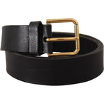 Dolce & Gabbana Black Leather Gold Tone Logo Metal Buckle Belt