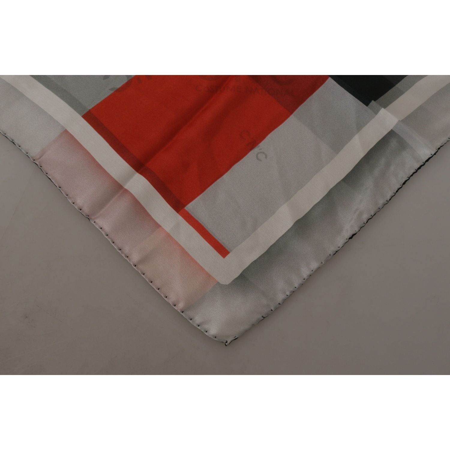 优雅灰红格纹真丝围巾