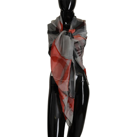 Costume National Gray Red Shawl Foulard Wrap Scarf