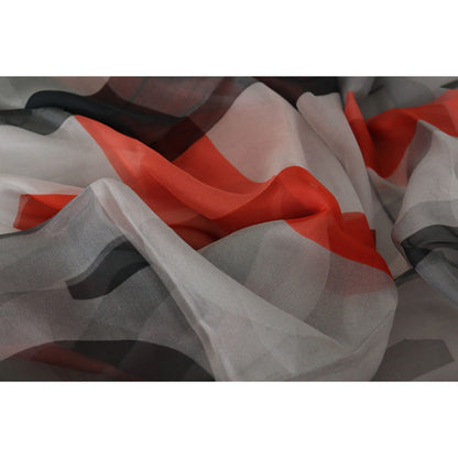 Costume National Gray Red Shawl Foulard Wrap Scarf