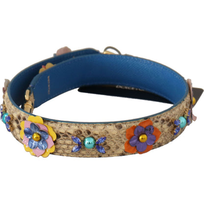 Dolce & Gabbana Beige Python Leather Floral Studded Shoulder Strap