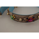 Dolce & Gabbana Brown Exotic Leather Crystals Shoulder Strap