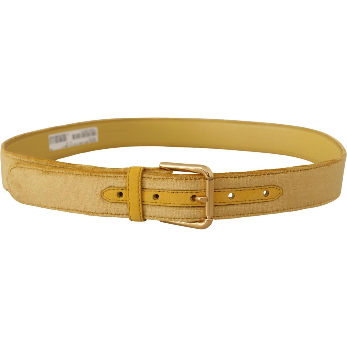 Dolce & Gabbana Yellow Velvet Gold Metal Logo Engraved Buckle Belt