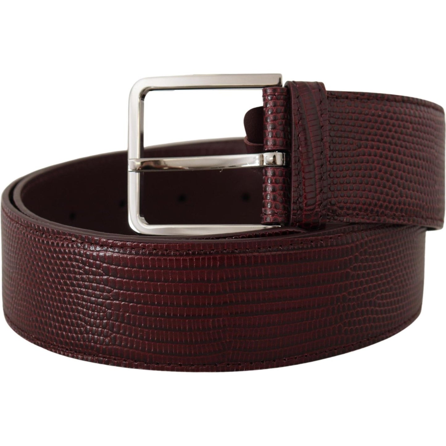 Dolce & Gabbana Maroon Calf Leather Wide Logo Engraved Buckle Belt
