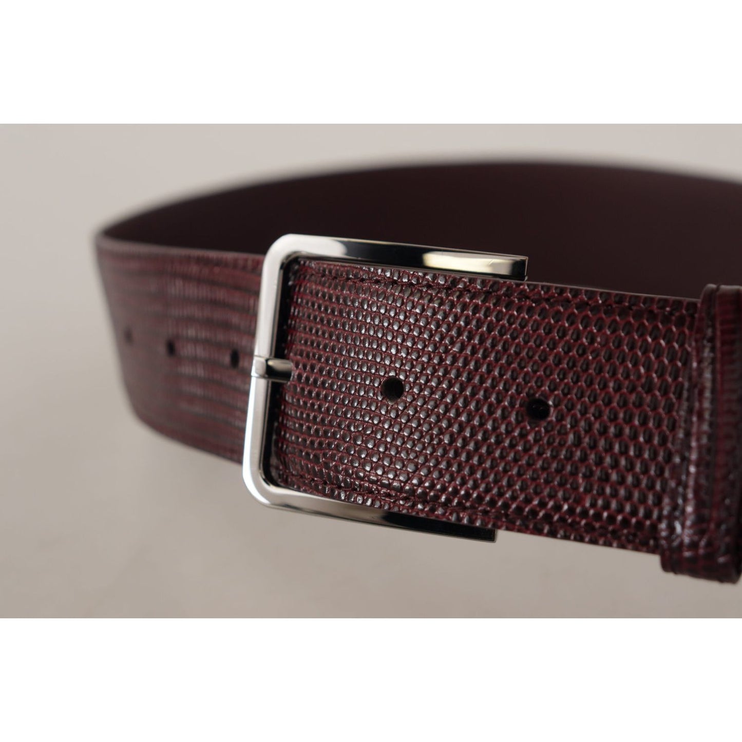 Dolce & Gabbana Maroon Calf Leather Wide Logo Engraved Buckle Belt