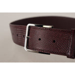 Dolce & Gabbana Maroon Calf Leather Wide Logo Engraved Buckle Belt