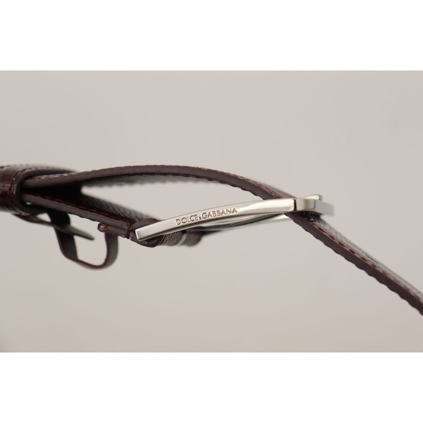 Dolce & Gabbana Maroon Calf Leather Wide Logo Engraved Buckle Belt