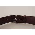 Dolce & Gabbana Maroon Calf Leather Wide Logo Engraved Buckle Belt