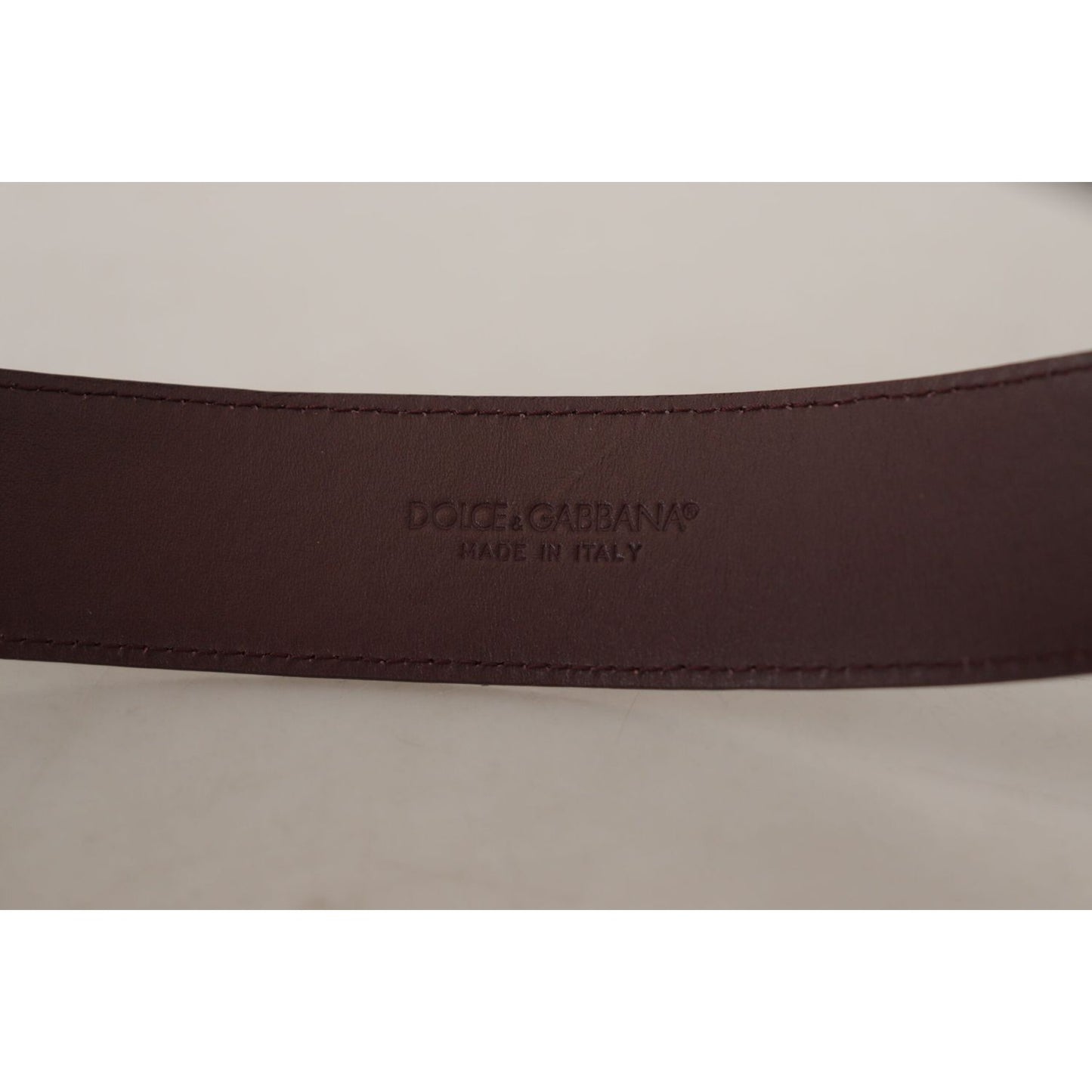 Dolce & Gabbana Maroon Calf Leather Wide Logo Engraved Buckle Belt