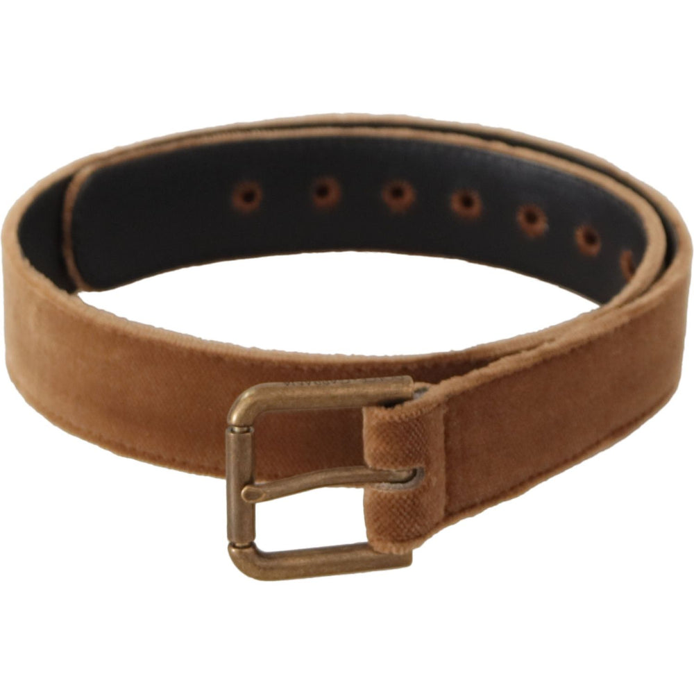 Dolce & Gabbana Brown Velvet Bronze Vintage Logo Metal Buckle Belt
