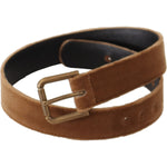 Dolce & Gabbana Brown Velvet Bronze Vintage Logo Metal Buckle Belt