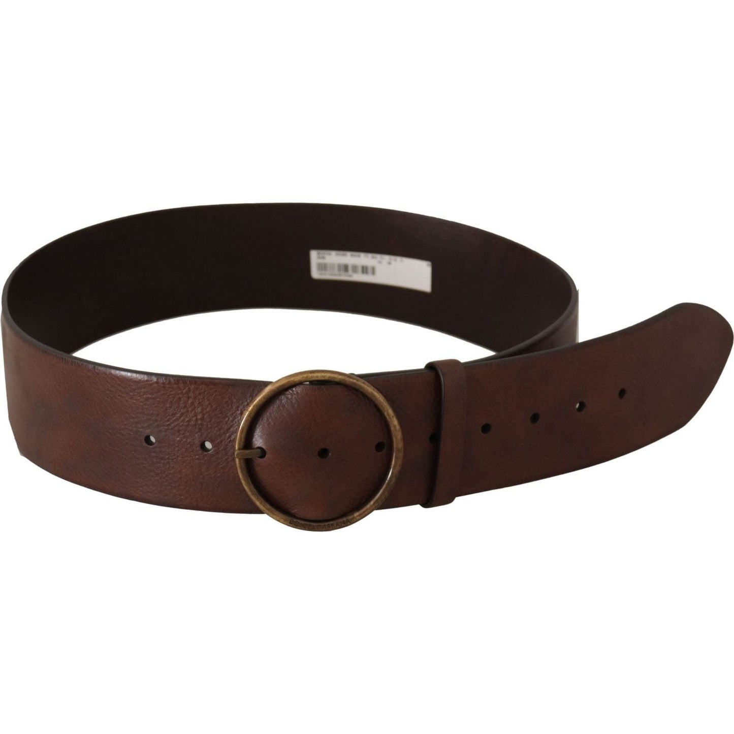 Dolce & Gabbana Dark Brown Wide Waist Leather Metal Round Buckle Belt