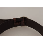 Dolce & Gabbana Elegant Dark Brown Leather Belt with Logo Buckle Dolce & Gabbana Dark Gray