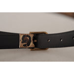 Dolce & Gabbana Elegant Leather Engraved Buckle Belt Dolce & Gabbana Dark Gray