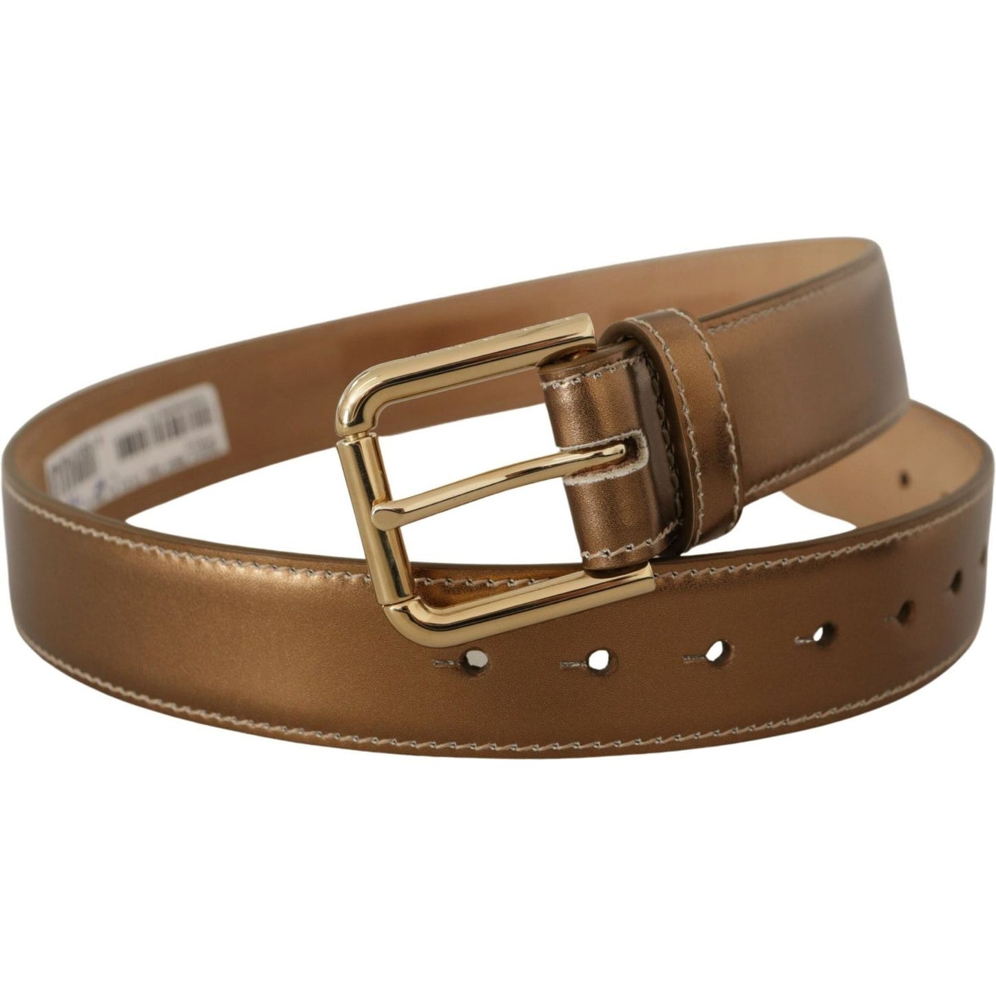Dolce & Gabbana Bronze Calf Leather Gold Logo Waist Buckle Belt