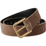 Dolce & Gabbana Light Brown Velvet Gold Tone Logo Metal Buckle Belt