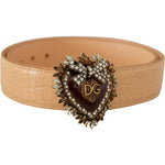 Dolce & Gabbana Beige Croc Pattern DEVOTION Heart DG Waist Buckle Belt