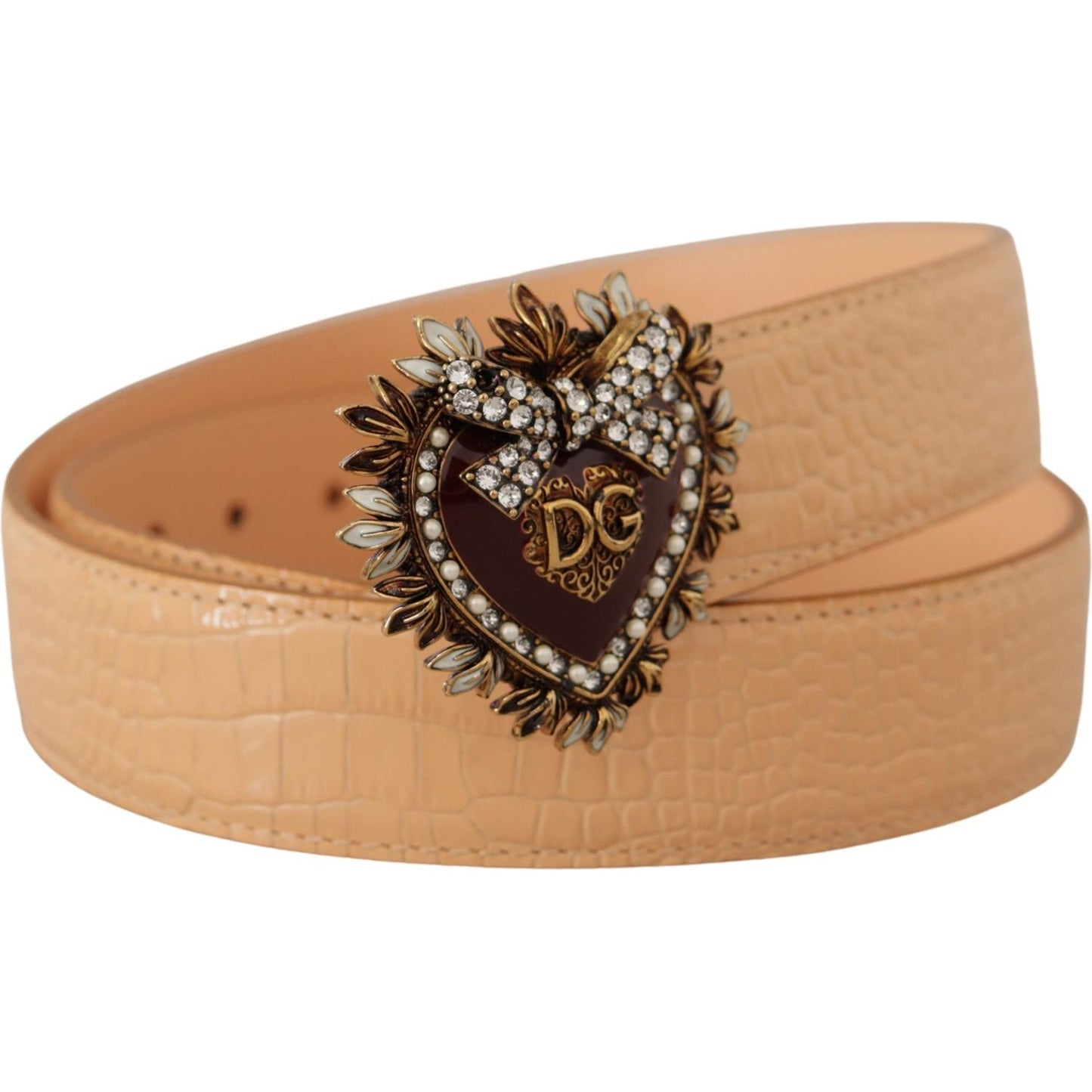 Dolce & Gabbana Beige Croc Pattern DEVOTION Heart DG Waist Buckle Belt