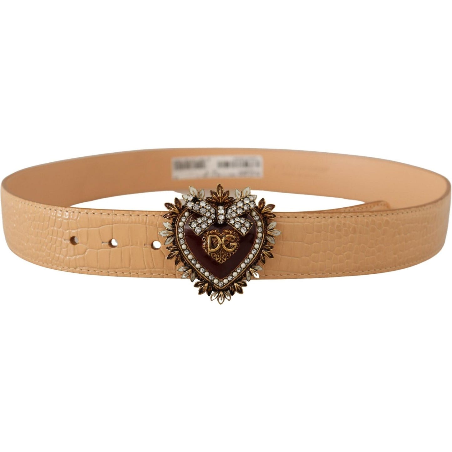 Dolce & Gabbana Beige Croc Pattern DEVOTION Heart DG Waist Buckle Belt