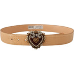Dolce & Gabbana Beige Croc Pattern DEVOTION Heart DG Waist Buckle Belt