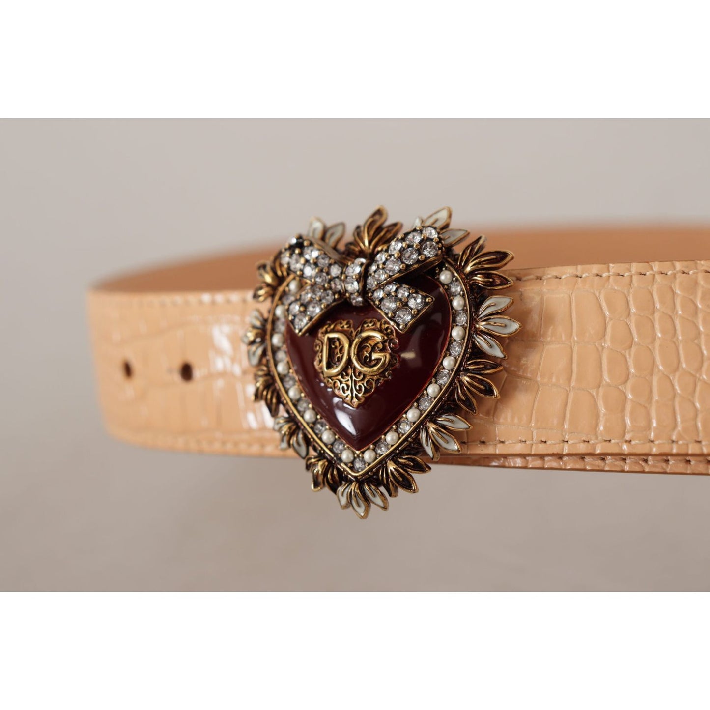 Dolce & Gabbana Beige Croc Pattern DEVOTION Heart DG Waist Buckle Belt