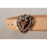 Dolce & Gabbana Beige Croc Pattern DEVOTION Heart DG Waist Buckle Belt