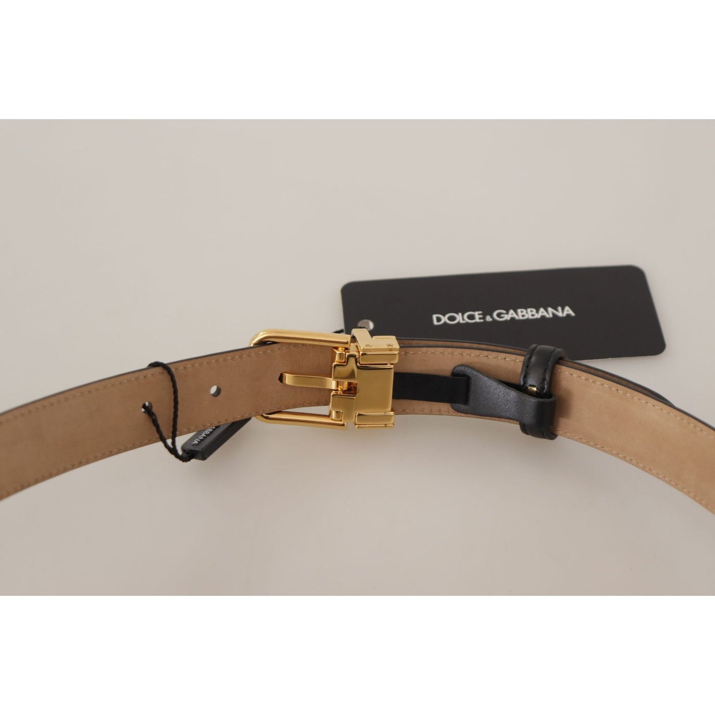 Dolce & Gabbana Elegant Black Leather Belt with Engraved Buckle Dolce & Gabbana