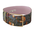 Dolce & Gabbana Multicolor Leather Embroidered Gold Metal Buckle Belt