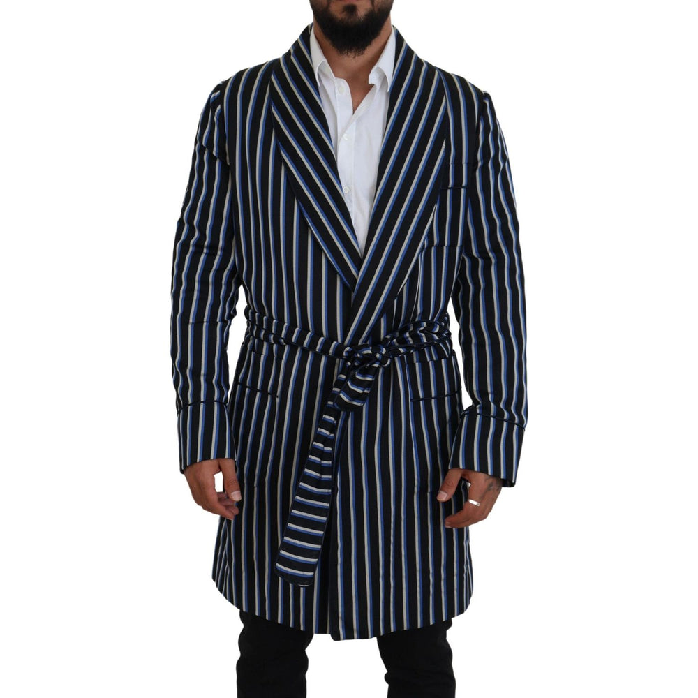 Dolce & Gabbana Black Blue Martini Printed Lining Robe