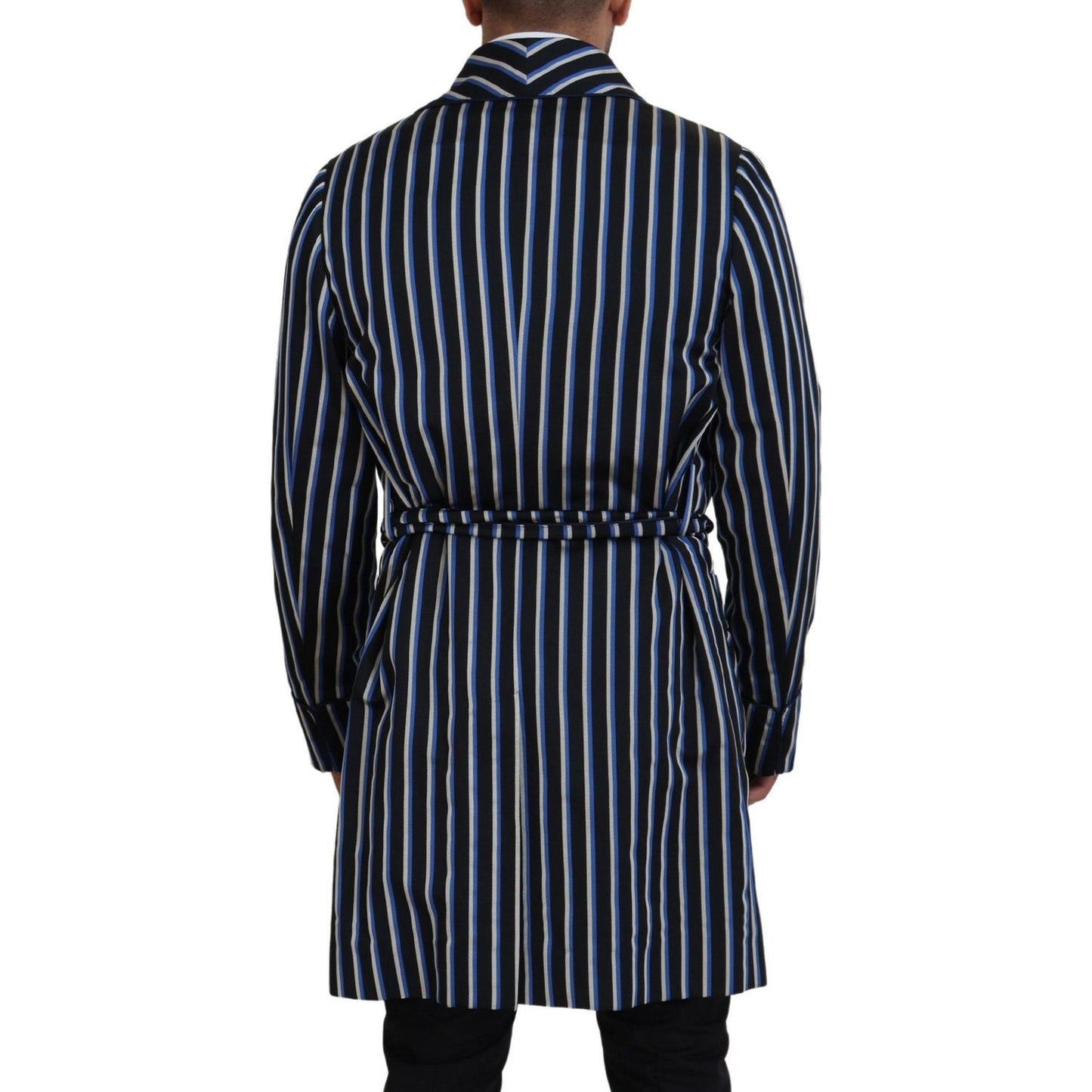 Dolce & Gabbana Black Blue Martini Printed Lining Robe
