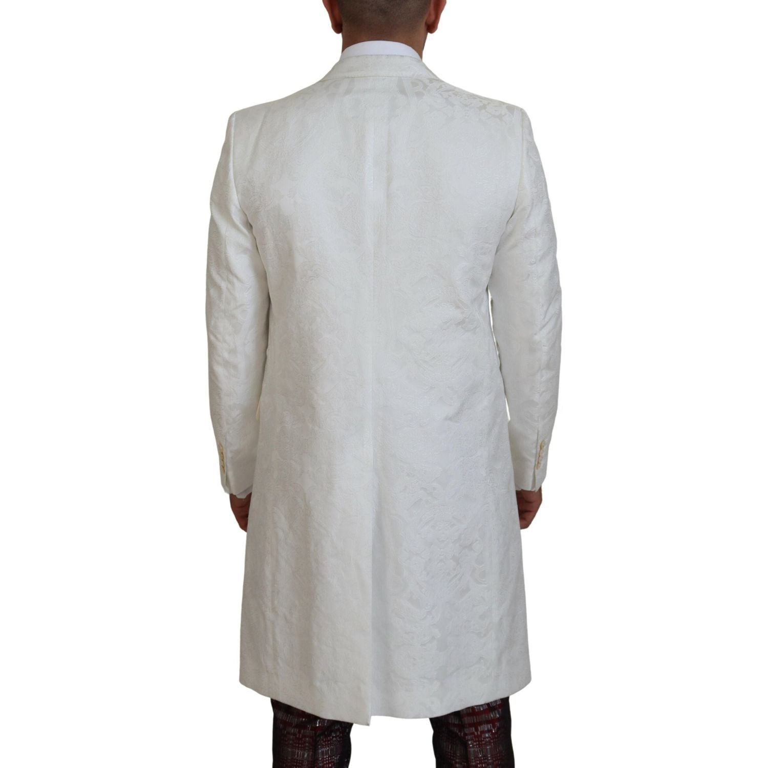 优雅白色花卉锦缎风衣