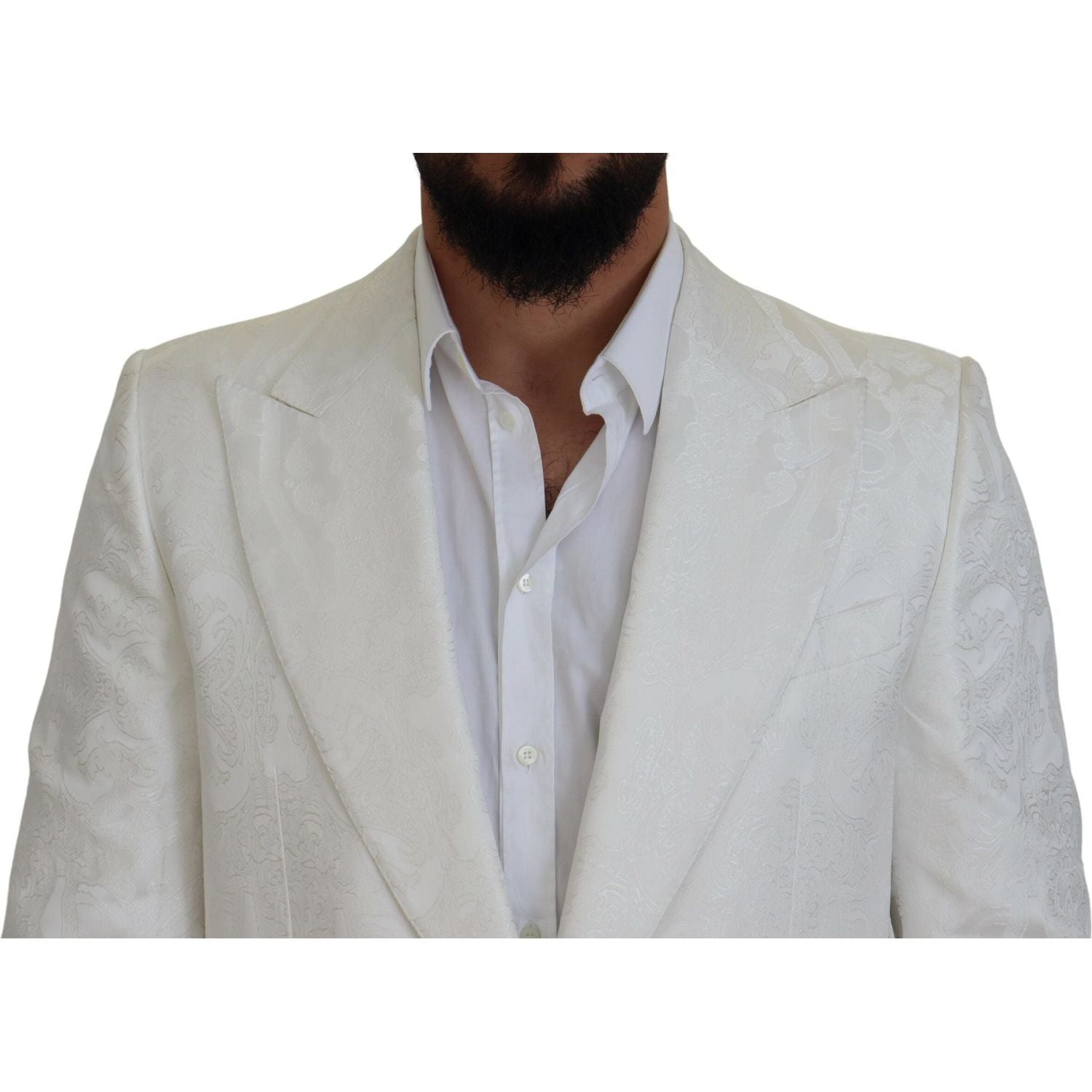 优雅白色花卉锦缎风衣