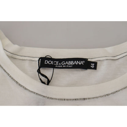 Dolce & Gabbana White Printed Short Sleeves Men T-shirt