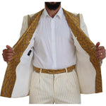 Dolce & Gabbana Off White Gold Striped Tuxedo Slim Fit Suit