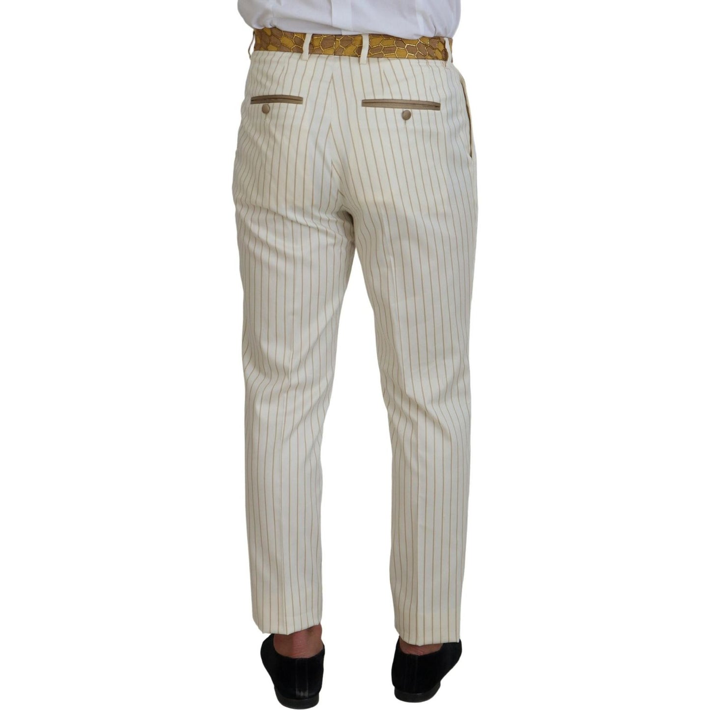Dolce & Gabbana Off White Gold Striped Tuxedo Slim Fit Suit