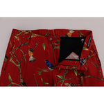 Dolce & Gabbana Elegant Silk Dress Trousers in Red Bird Print Dolce & Gabbana Dark Red