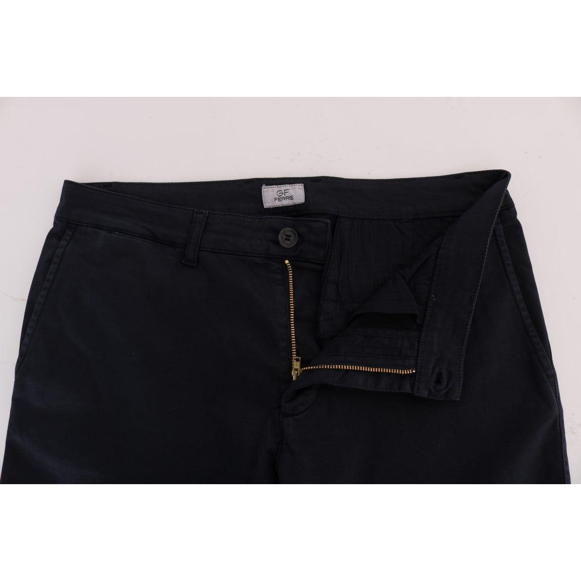 时尚修身蓝色棉质弹力裤