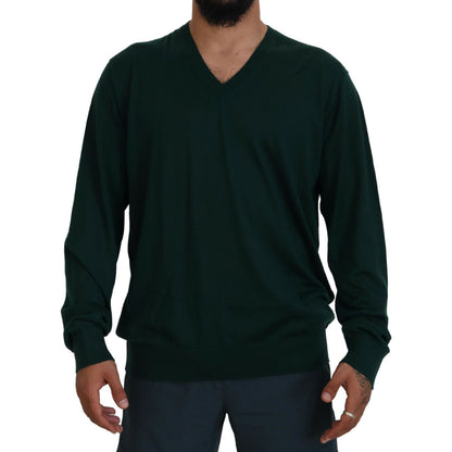 Dolce & Gabbana Green Cashmere V-neck Pullover Sweater
